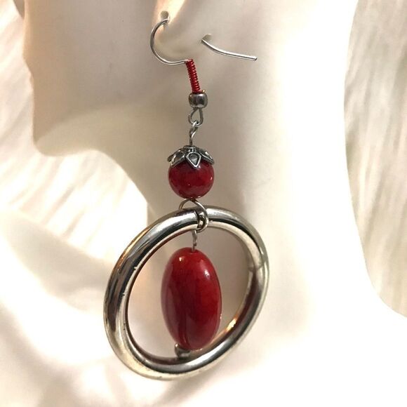 Red Beaded Earrings  - Picture 1 of 3